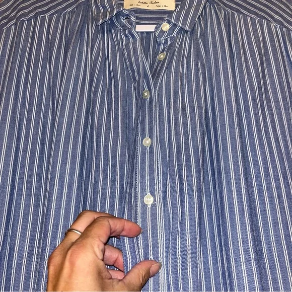 Isabella Sinclair Anthropologie Piper Blue Striped Shirt Dress - Picture 6 of 15
